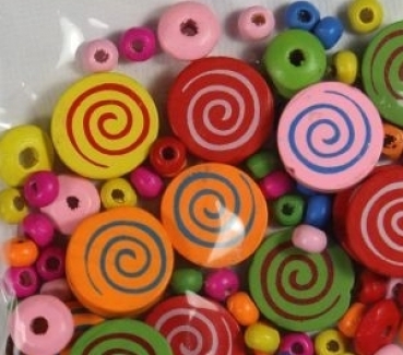 Holzperlenmix Kreise bunt